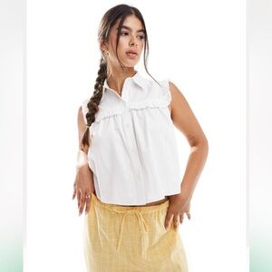 Miss Selfridge Poplin White Sleeveless Ruffle Top
